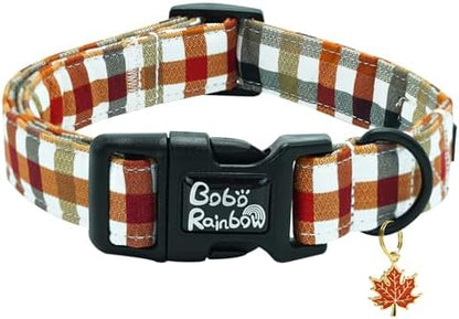 Fall Yellow Plaid Print Dog Collar Adjustable for X-Small Dogs
