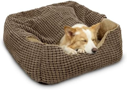 GASUR Dog Beds for Large Medium Small Dogs, Rectangle Cave Hooded Blanket Puppy Bed, Luxury Anti-Anxiety Orthopedic Cat Beds for Indoor Cats, Warmth and Machine Washable(35 inches, Brown)