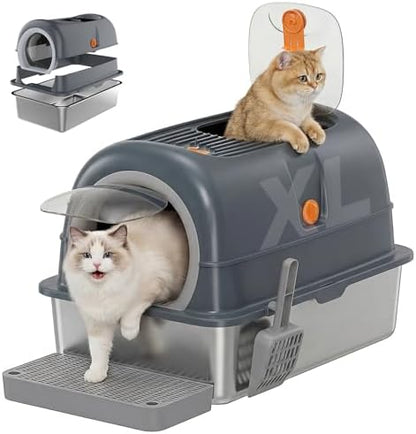 OLIXIS Stainless Steel Litter Box with Lid, Easy Cleaning