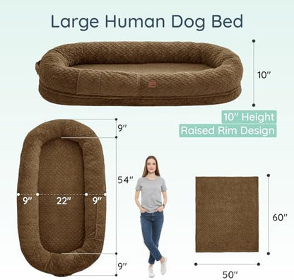 ChiXnuggle Orthopedic Human Dog Bed,with Faux Fur Washable Cover,Blanket