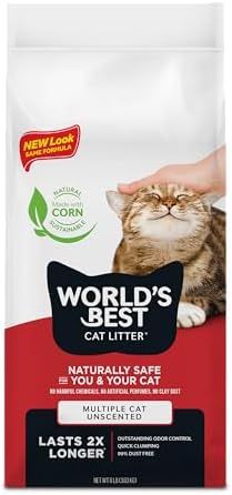 World's Best Cat Litter, Multiple Cat, Unscented, Lasts 2X Longer, 8 lb Bag