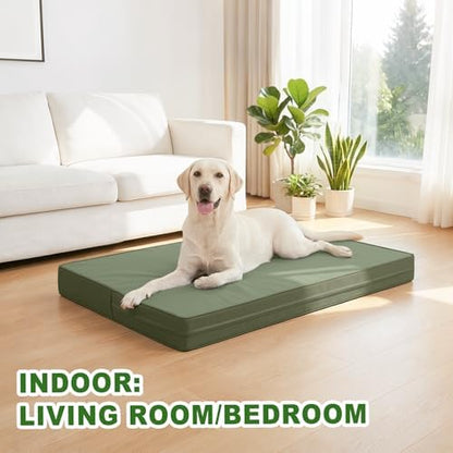 XXL Dog Bed Waterproof Washable, Wipeable Leather Large Crate Pad 48" Green