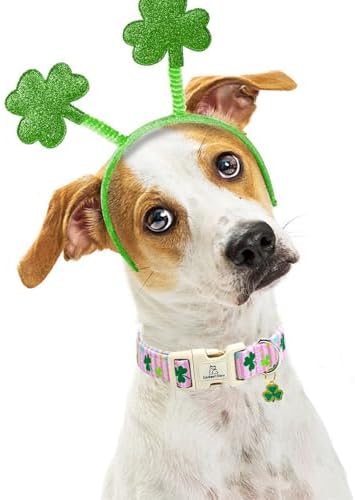 Lionheart glory St. Patrick's Dog Collar-Lucky Clover Shamrock Pink Spring Trefoil Dog Collar for Large Dogs Adjustable Heavy-Duty Dogs Collars Pet Gift Female