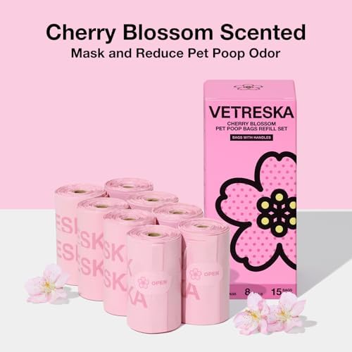 VETRESKA Dog Poop Bags with Handles 120 Count, Floral Scented Waste Bags