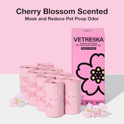 VETRESKA Dog Poop Bags with Handles 120 Count, Floral Scented Waste Bags