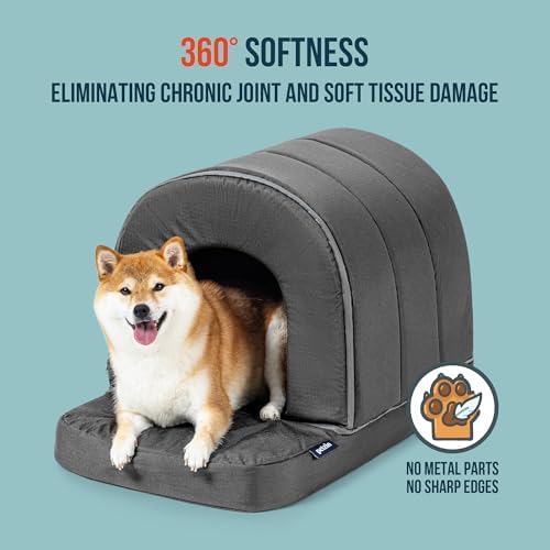 PELZIN Orthopedic Dog Bed House - Outdoor Waterproof Dog Tent with Washable Removable Cover - Durable Indoor Pet Cave Bed for Extra Large Breeds & Fits 42-Inch Crate - 41"x27", Charcoal