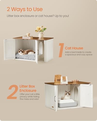 Feandrea Litter Box Enclosure, Modern Cat Litter Box Furniture Hidden