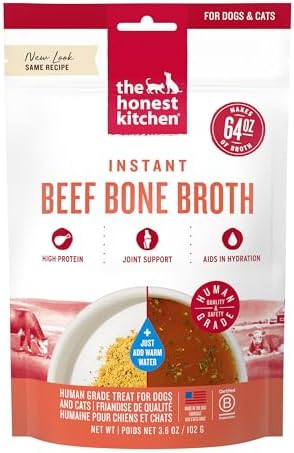 The Honest Kitchen Human Grade Daily Boosts Instant Beef Bone Broth with Turmeric for Dogs 3.6 Ounces
