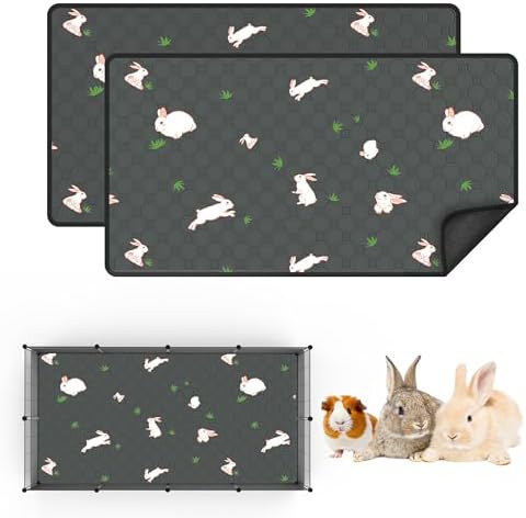 2-Pack Guinea Pig Cage Liner, 24" x 47" Reusable Guinea Pig Bedding Washable Absorbent Pee Pads for Dogs Rabbit Chinchilla Hamster, Leakproof & Anti Slip