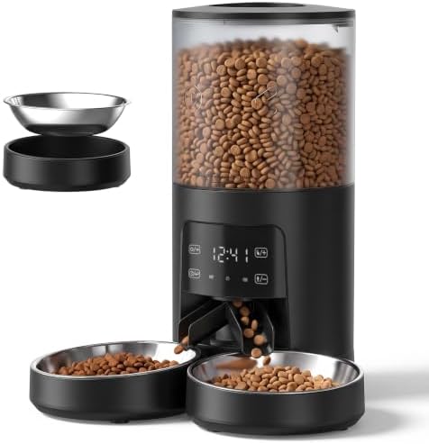 NEWBULIG Automatic Cat Feeder for 2 Pets 6L Dog Food Dispenser, Black