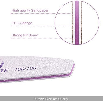 Canvalite 25 PCS Nail File Professional Nail Files Reusable Double Sided Emery Board(100/180 Grit) Nail Styling Tools for Home and Salon Use
