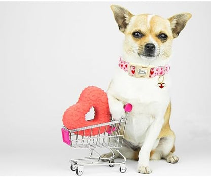 Valentine's Cute Pink Heart Print Dog Collar for Medium Dogs