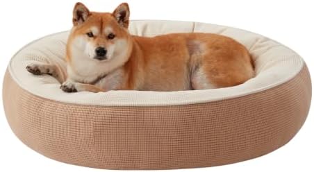 33 inch Soft Touch Fleece Donut Dog Bed for Medium Plus Dogs,Brown