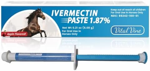 VITALVINE Ivermectin 1.87% Paste for Horses – Apple Flavor 6.08g Syringe, Treats Horses Up to 1250 lbs (1-Pack)