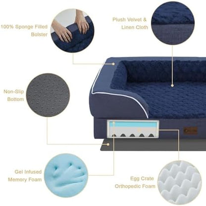 Waterproof Orthopedic Dog Bed for Large Dogs, 36x27in, Navy Blue