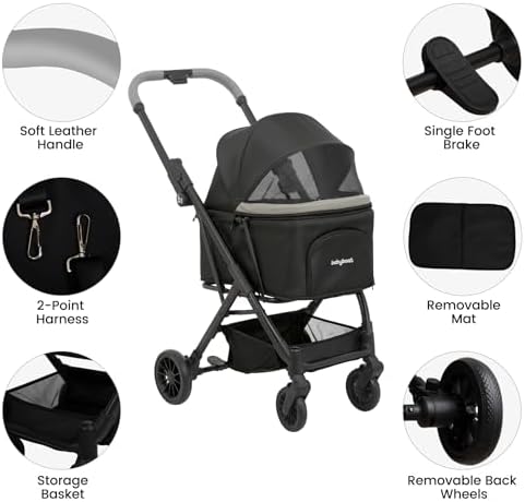 Babyboat Portable Dog Stroller for Small Dogs Cats Up to 35 Lbs - Black