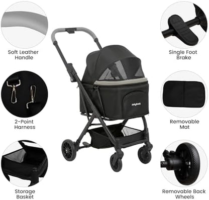 Babyboat Portable Dog Stroller for Small Dogs Cats Up to 35 Lbs - Black