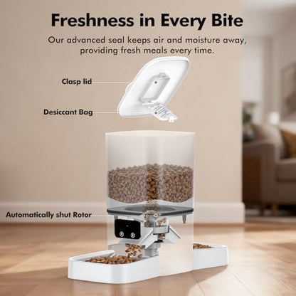 Automatic Cat Feeder for 2 Cats, Smart APP Control, 6L/25Cup Large Capacity