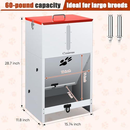 GADFISH 60 lbs Large Automatic Dog Feeder, Outdoor Heavy Duty Pet Feeder for Large Breed Dogs, with Viewing Window and Lockable Door