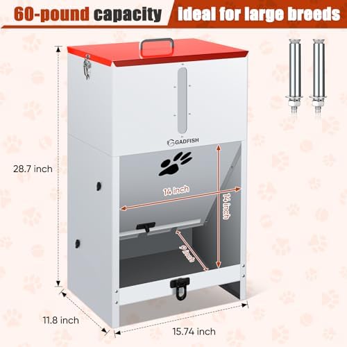 GADFISH 60 lbs Large Automatic Dog Feeder, Outdoor Heavy Duty Pet Feeder for Large Breed Dogs, with Viewing Window and Lockable Door