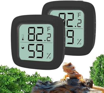 Black 2-Pack Reptile Thermometer and Hygrometer – Digital LCD Temp & Humidity Gauge for Bearded Dragon, Corn Snake, Hermit Crab, Iguana, Axolotl, Vivarium & Terrarium Setup