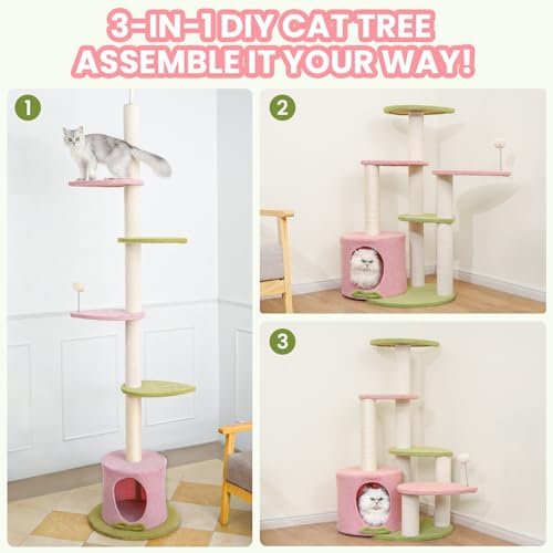 Max & Marlow 95-108" Floor to Ceiling Adjustable Cat Tree, Pink