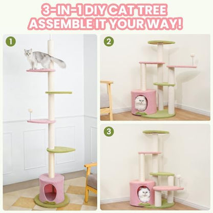 Max & Marlow 95-108" Floor to Ceiling Adjustable Cat Tree, Pink