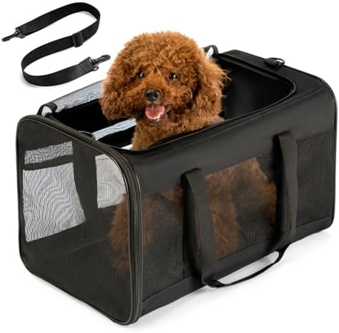 Conlun Dog Carrier Bag,Soft-Sided Pet Carriers for Dogs with 4-Sided Mesh, Cat Transport for Large Cats Small Dog Up to 20lb,Collapsible Dat Travel Carrier-L,Black