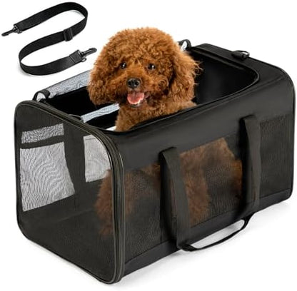 Conlun Dog Carrier Bag,Soft-Sided Pet Carriers for Dogs with 4-Sided Mesh, Cat Transport for Large Cats Small Dog Up to 20lb,Collapsible Dat Travel Carrier-L,Black
