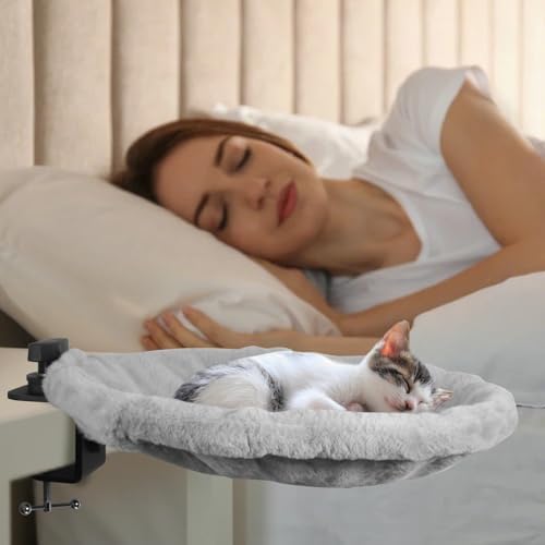 Cat Desk Bed with 2 Covers, Clamp-On Cat Hammock for Desk