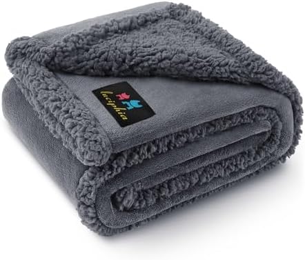 Waterproof Pet Blanket, Liquid Pee Proof Dog Blanket for Sofa Bed Couch, Reversible Sherpa Fleece Furniture Protector Cover for Small Medium Large Dogs Cats, Dark Gray Small（40" x 28"）