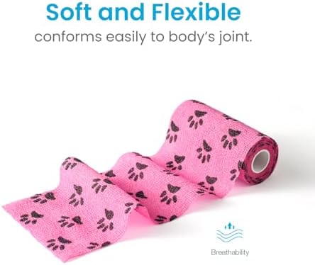 WePet Pet Wrap, Self-Adhesive, Only Sticks to Itself, Non-Woven Tape for Dog Legs, Paws, Wounds, First Aid Cohesive Gauze for Horse, Cat, Bird, Animal, 6 Rolls, 4 Inch, Pawprints B