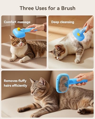 ROJECO 3-in-1 Pet Steam Brush,Spray Hair Removal Detangling Comb,Blue