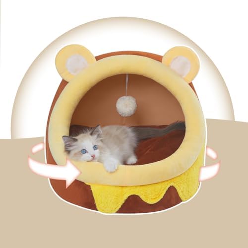 Jiupety Cute Cat Bed for Indoor Cats, Warm Soft Cave Fit for 6-10 Lb Cat, Honeypot, M