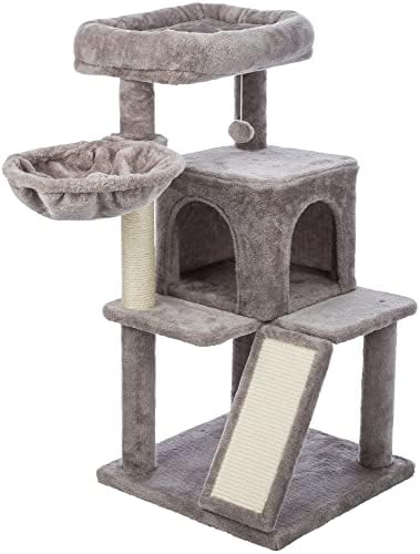 TRIXIE Pepito 39.4" Cat Tower, 3-Level Cat Tree with Sisal Scratching Posts and Ramp, Plush Condo and Hammock