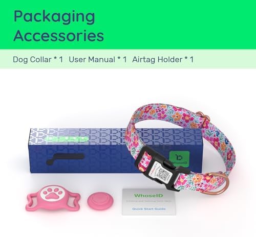Airtag Dog Collar,with Waterproof airtag Holder，Original Stylish Cute Pattern Design.QR Code ID Buckle，Comfortable Soft Cotton for Small Medium Large Dogs