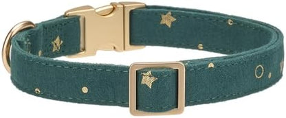 Cotton Fibric Dog Collar with High Grade Metal Buckle,for Large Dogs(Dark Green,Large:17-26")