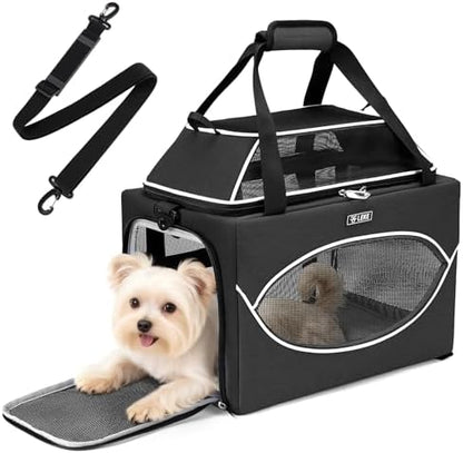 Lekereise Top-Expandable Pet Carrier 18x11x11Inch Delta American United Airline Approved Underseat to 15lbs Stable Car Travel Carriers for Small Dogs Cats with Locking Safety Zippers Anti-Scratch Mesh