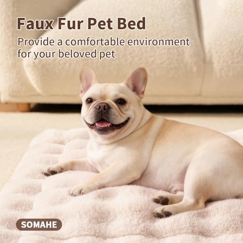 SOMAHE Plush Pet Bed Mat, Machine Washable, Medium 27x20 Milky White