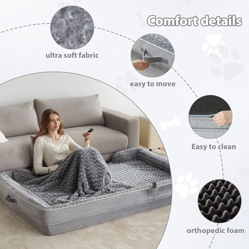 WNPETHOME Orthopedic Washable Human Dog Bed for Adult & Dog Cozy Sleep