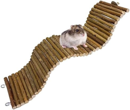 Rat Bendy Long Suspension Bridges 15.7 x 3.9 Inch Gerbil Wooden Ramp Hamster Cage Climbing Ladder Natural Wood Chews Toys for Rodents Mouse Dwarf Hamster