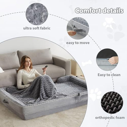 WNPETHOME Orthopedic Washable Human Dog Bed for Adult & Dog Cozy Sleep