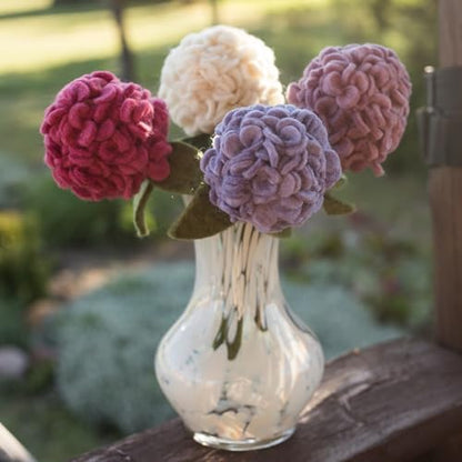 Glaciart One Felt Hydrangea Artificial Flowers Bouquet - 4 pcs|Reusable, Washable and Essential Oil Ready Multi Color Artificial Flowers w/Bendable Wire Stem |Great Gift or Home/Event Decorations