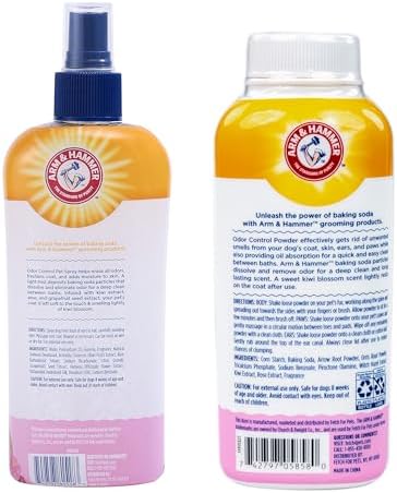 Arm & Hammer Dog Odor Control Bundle - Super Deodorizing Spray (Kiwi Blossom, 8 oz) & Dry Shampoo Powder (Kiwi Blossom, 4.2 oz), Odor Eliminator for Dogs & Puppies