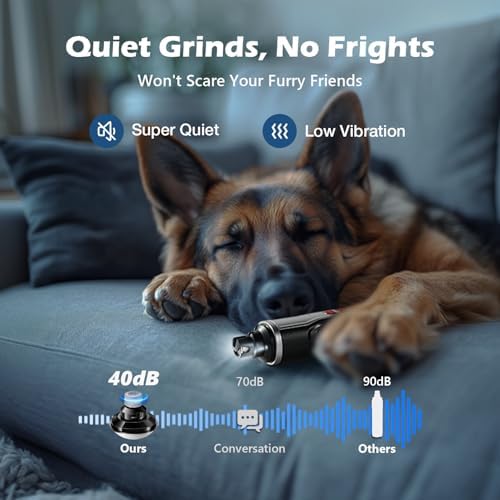 Dog Nail Grinder, Nail Clippers with LED Light, USB Rechargeable Electric Dog Nail Trimmer 5-Speed Paws Grooming & Smoothing for Large Medium Small Dogs Cats Pet