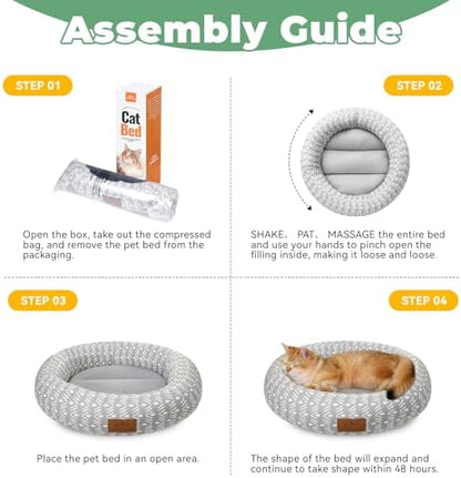 Zerbuger 20in Grey Pattern Round Dog Bed Sofa for Dogs Cats, Washable