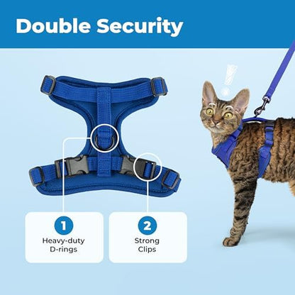 Voyager Escape-Proof Step-in Lock Cat Harness & 5ft Neoprene-Handle Leash Set All-Weather Mesh with Reflective Stitching for Small to Large Cats by Best Pet Supplies, Royal Blue (327), S