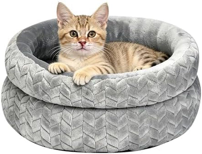 Dual-Layer Donut Cat Bed (Grey, 12 * 12 * 3.9 inch / 30 * 30 * 10 cm)