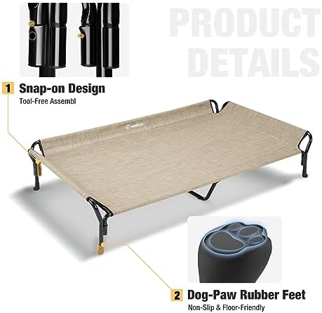 Veehoo Cooling Elevated Dog Bed, XL Raised Pet Cot with Guardrail & Slope Headrest, Durable Breathable Teslin Mesh, Non-Slip Feet, Washable Dog Couch Bed for Indoor & Outdoor, 50.5" x 33.5", Beige
