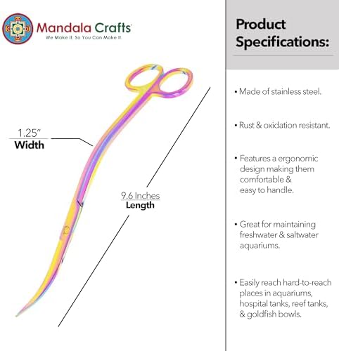 Mandala Crafts Rainbow 10" Wave Aquarium Scissors for Fish Tanks Terrariums